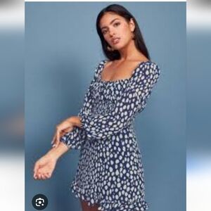 Reformation Blue and White Long Sleeve Dress